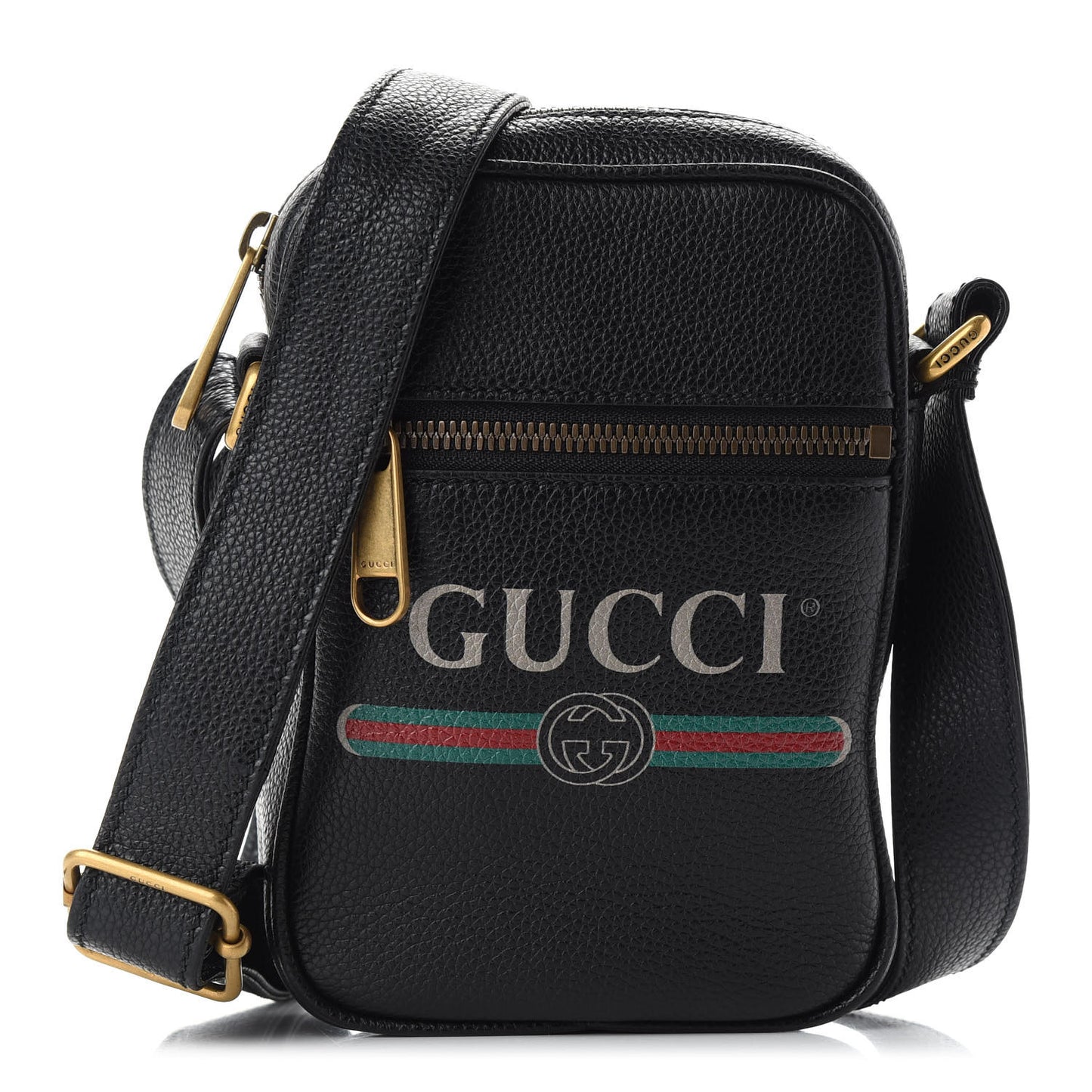 Grained Calfskin Mini Logo Messenger Bag Black