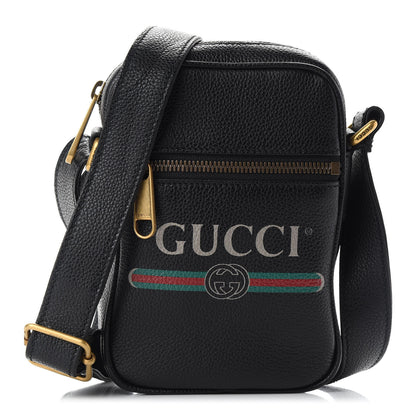 Gucci Grained Calfskin Mini Logo Messenger Bag Black 1 of 8
