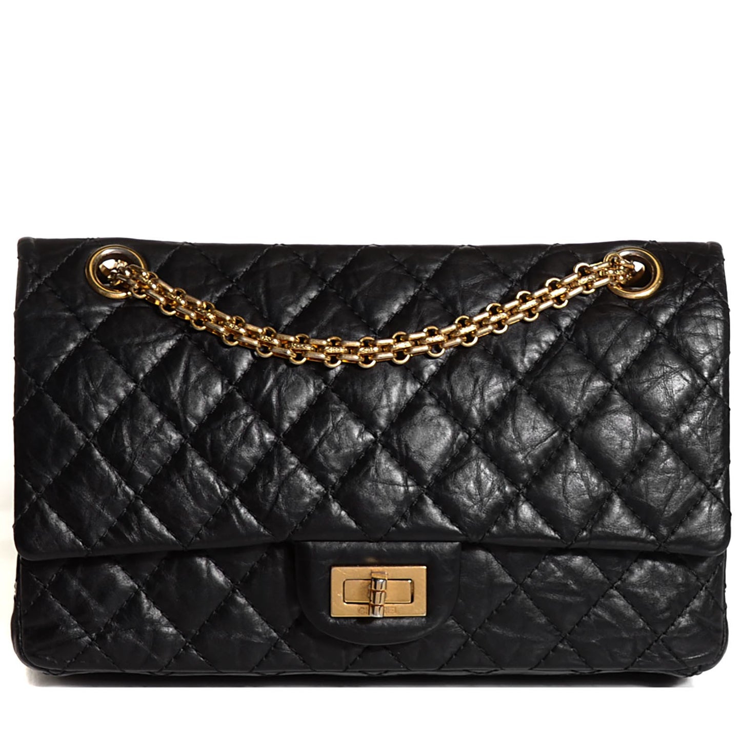 Aged Calfskin Quilted 2.55 Reissue 225 Flap Black