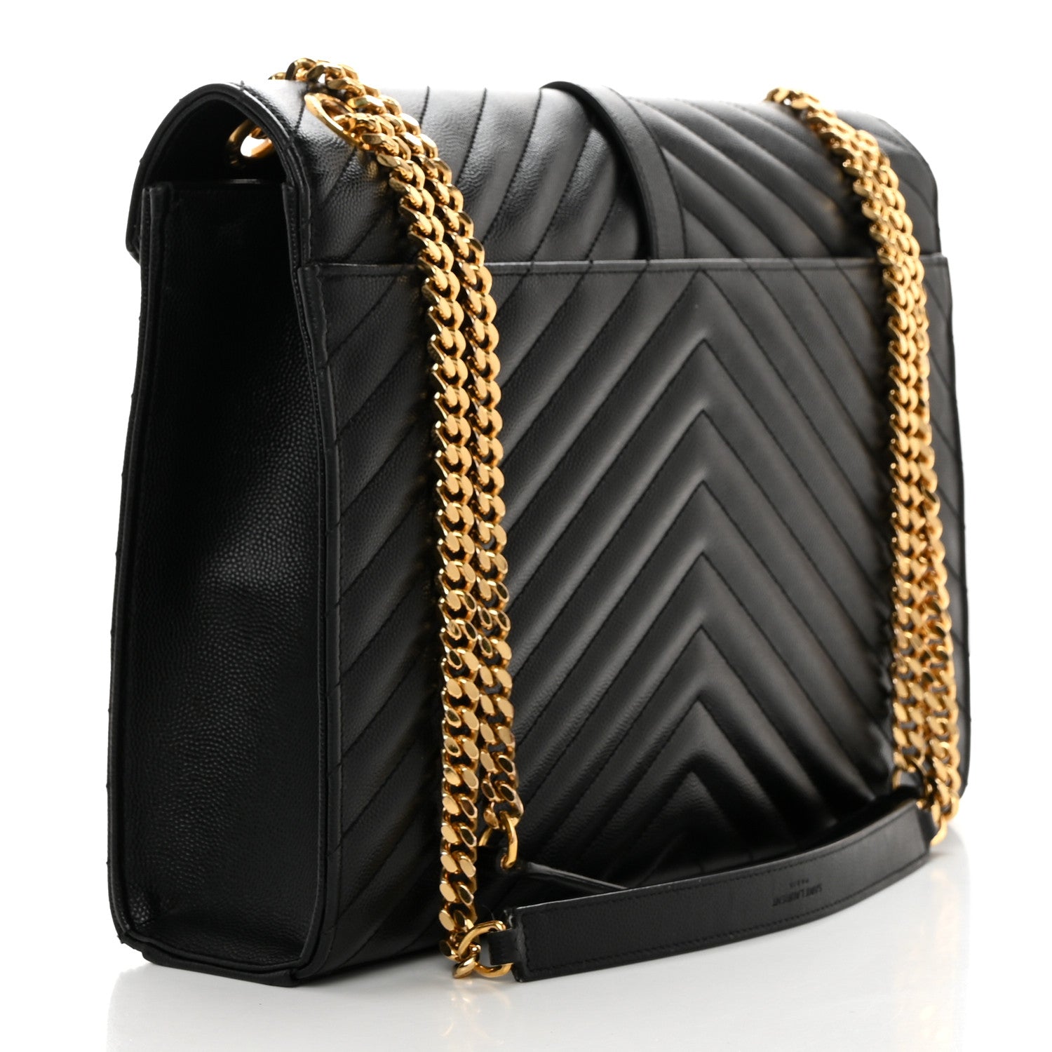 Saint Laurent Grain De Poudre Matelasse Chevron Large Monogram Satchel Black 2 of 10