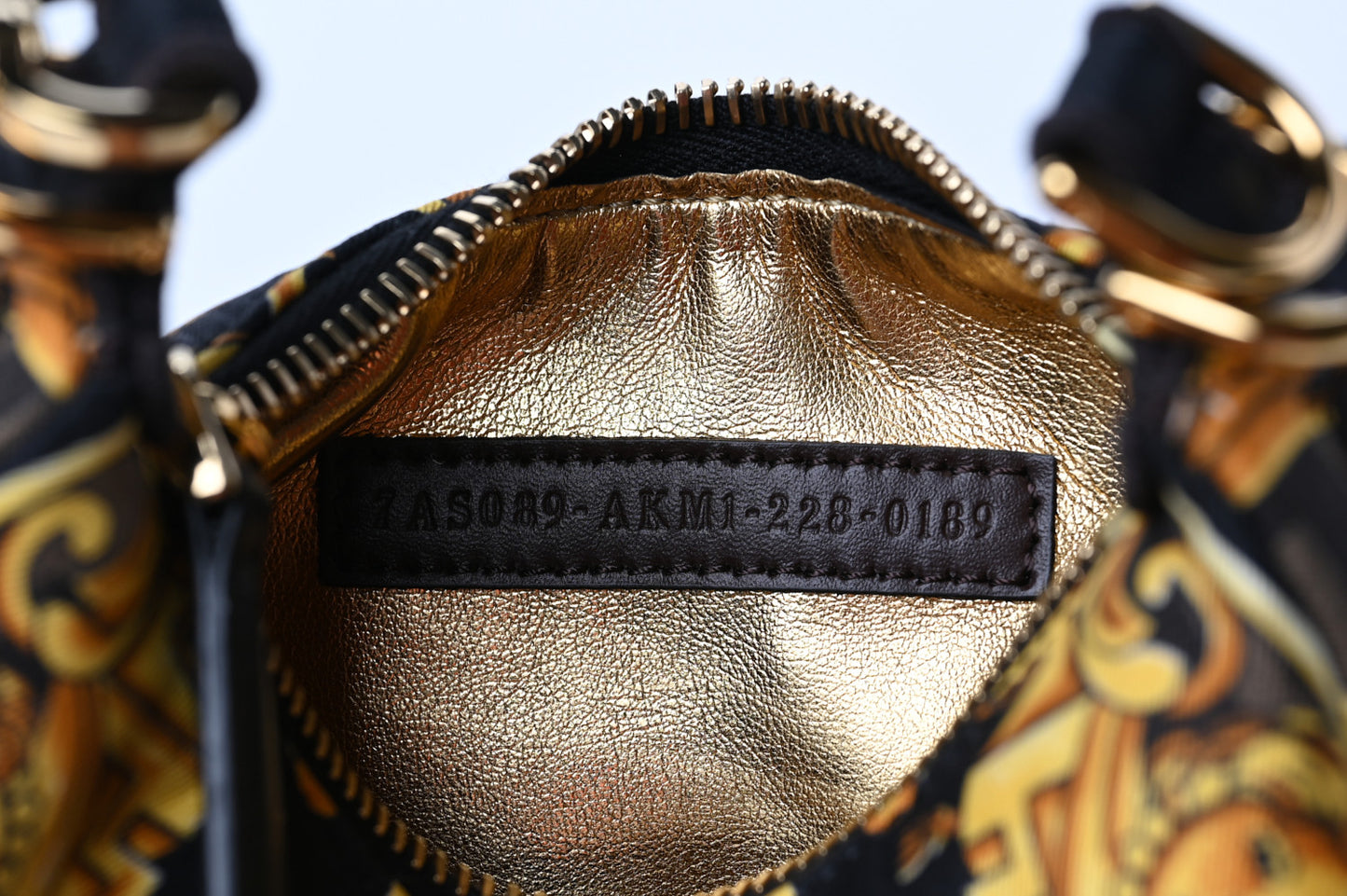 X VERSACE Silk Fendace Baroque Nano Fendigraphy Hobo Charm Black Gold