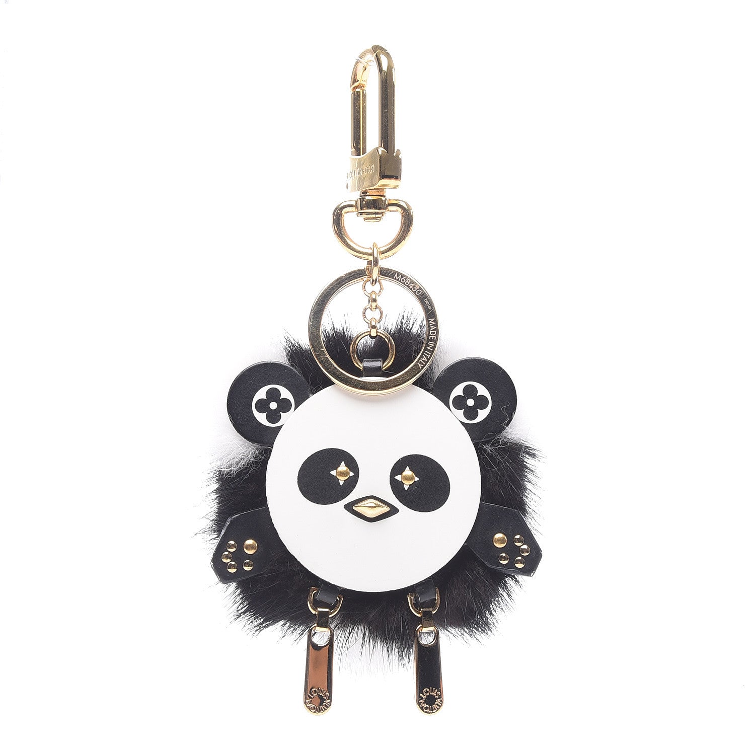 Louis Vuitton Calfskin Mink Fur Panda Bag Charm Key Holder Black 1 of 4