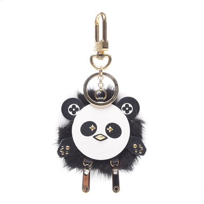 Louis Vuitton Calfskin Mink Fur Panda Bag Charm Key Holder Black 1 of 4