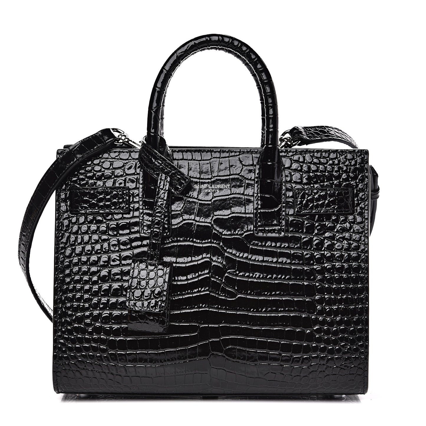 Calfskin Crocodile Embossed Nano Sac De Jour Black