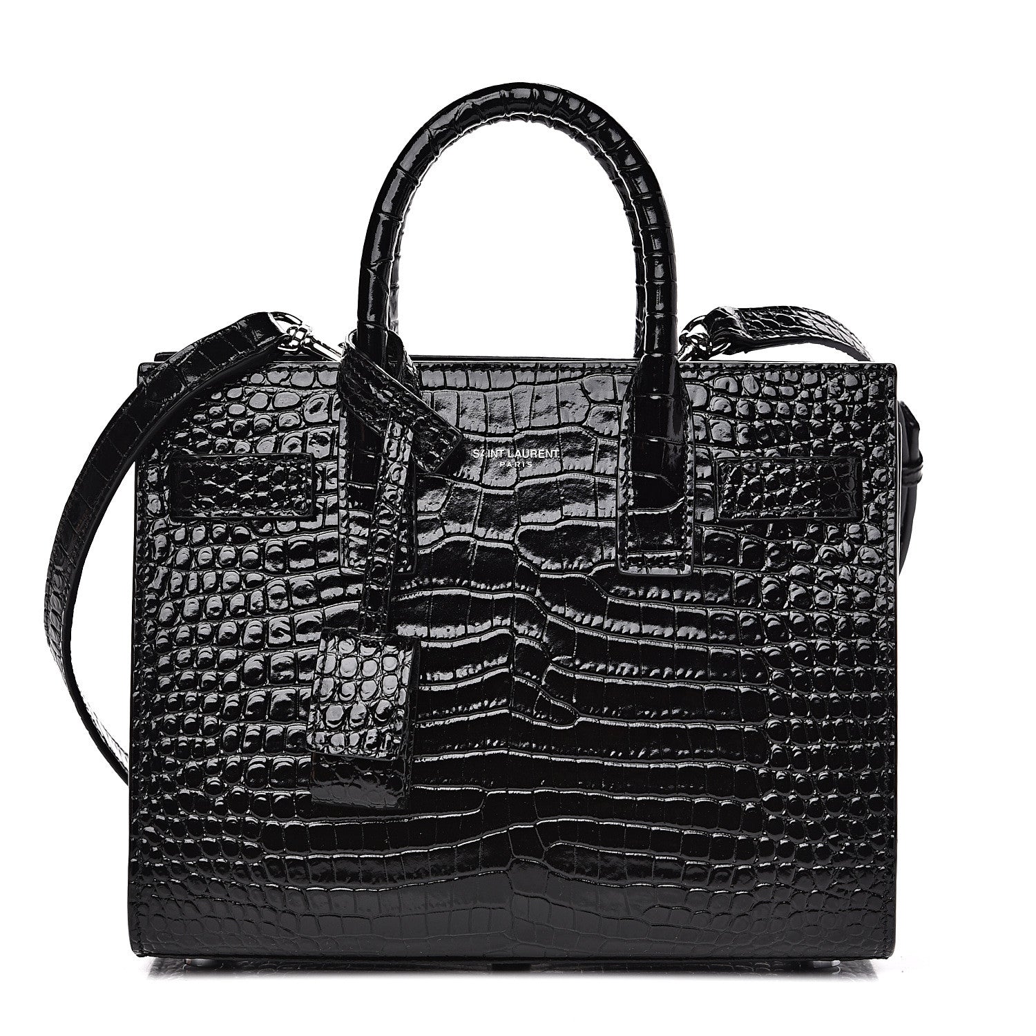 Saint Laurent Calfskin Crocodile Embossed Nano Sac De Jour Black 1 of 9