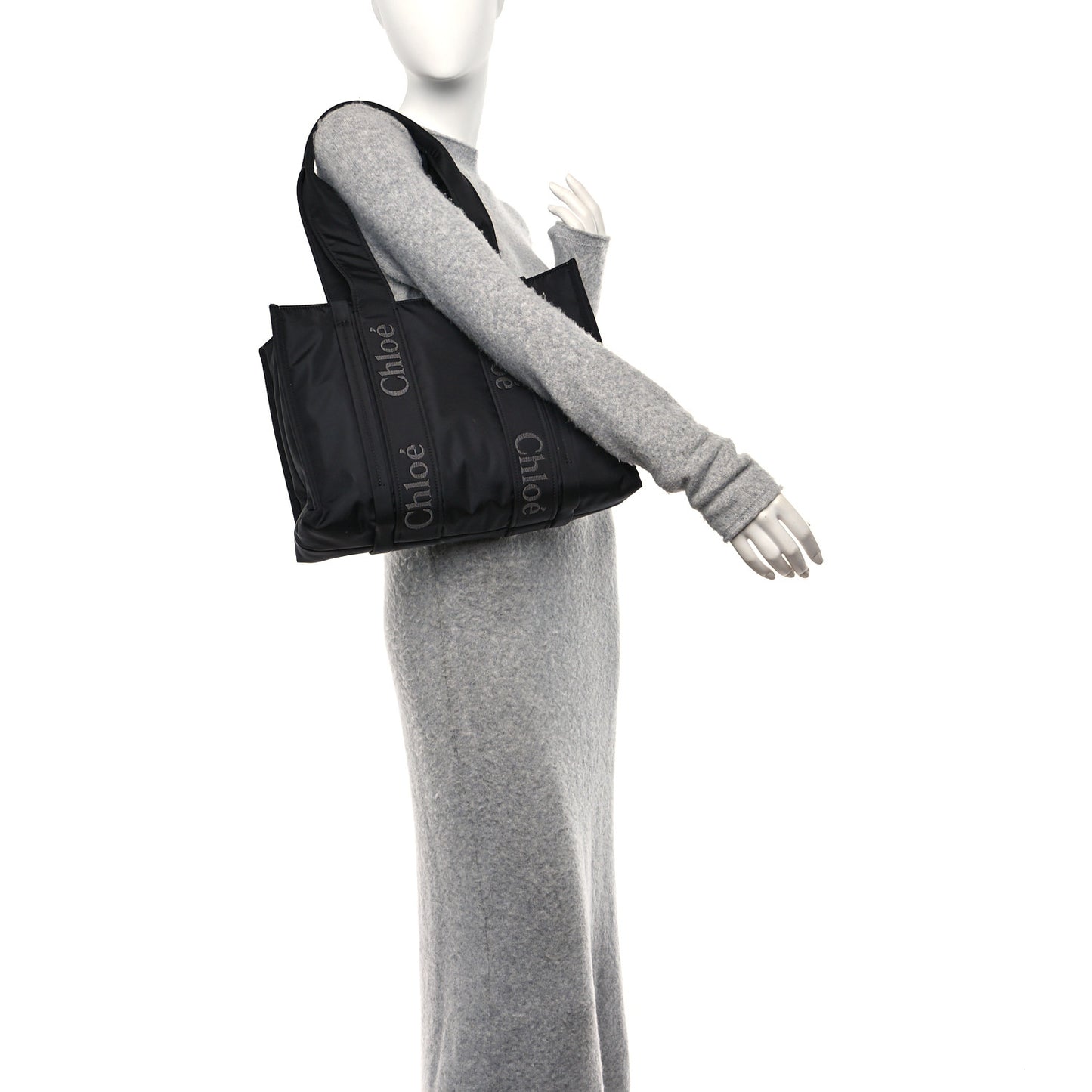 Recycled Nylon Medium Woody Ribbon Tote Black