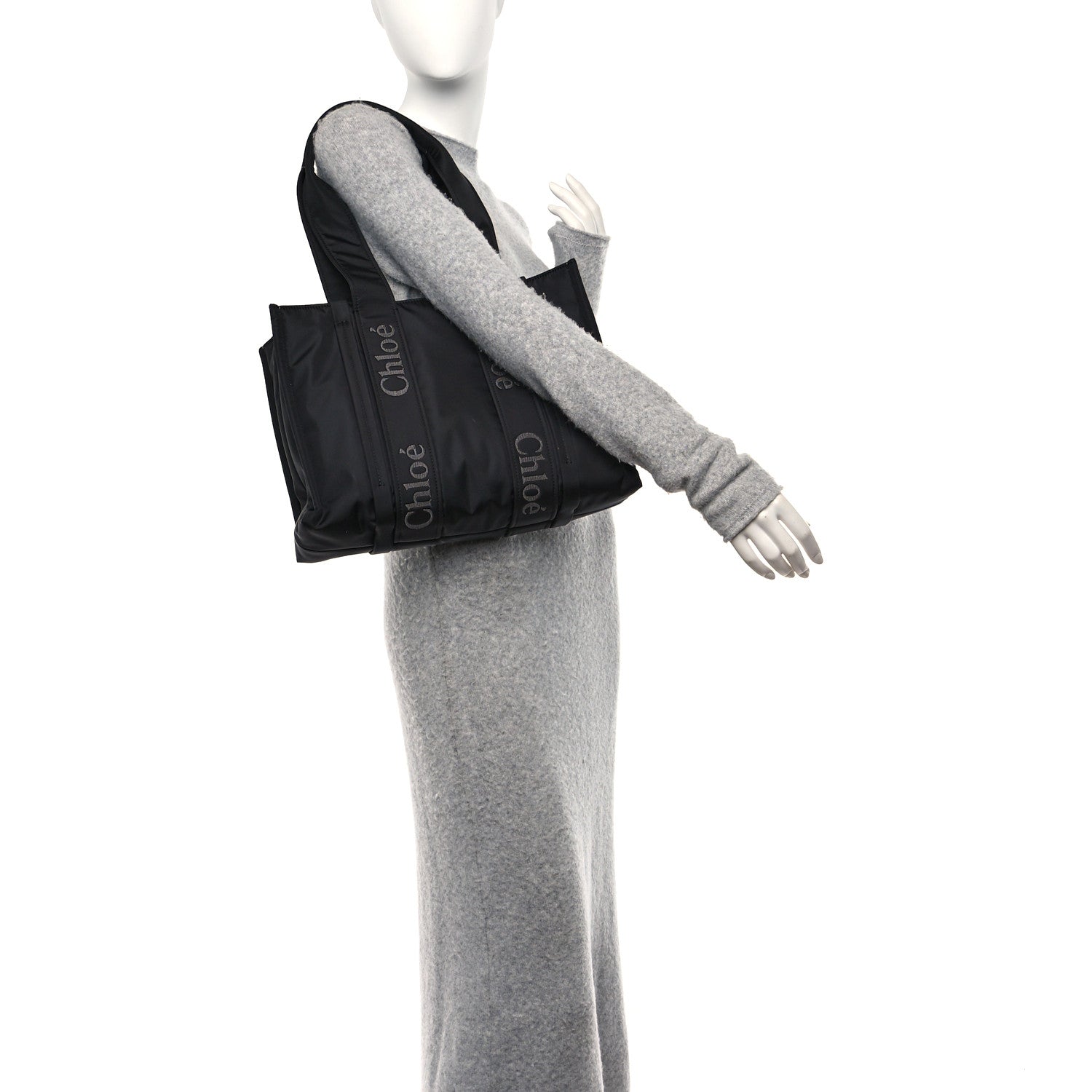 Chloe Recycled Nylon Medium Woody Ribbon Tote Black 2 of 12