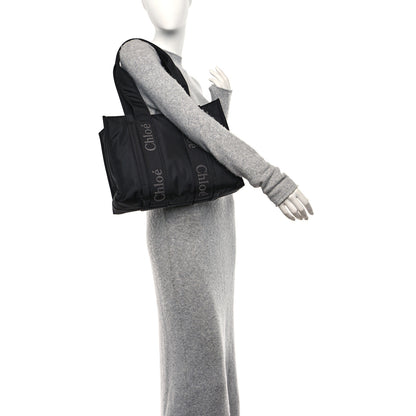 Chloe Recycled Nylon Medium Woody Ribbon Tote Black 2 of 12