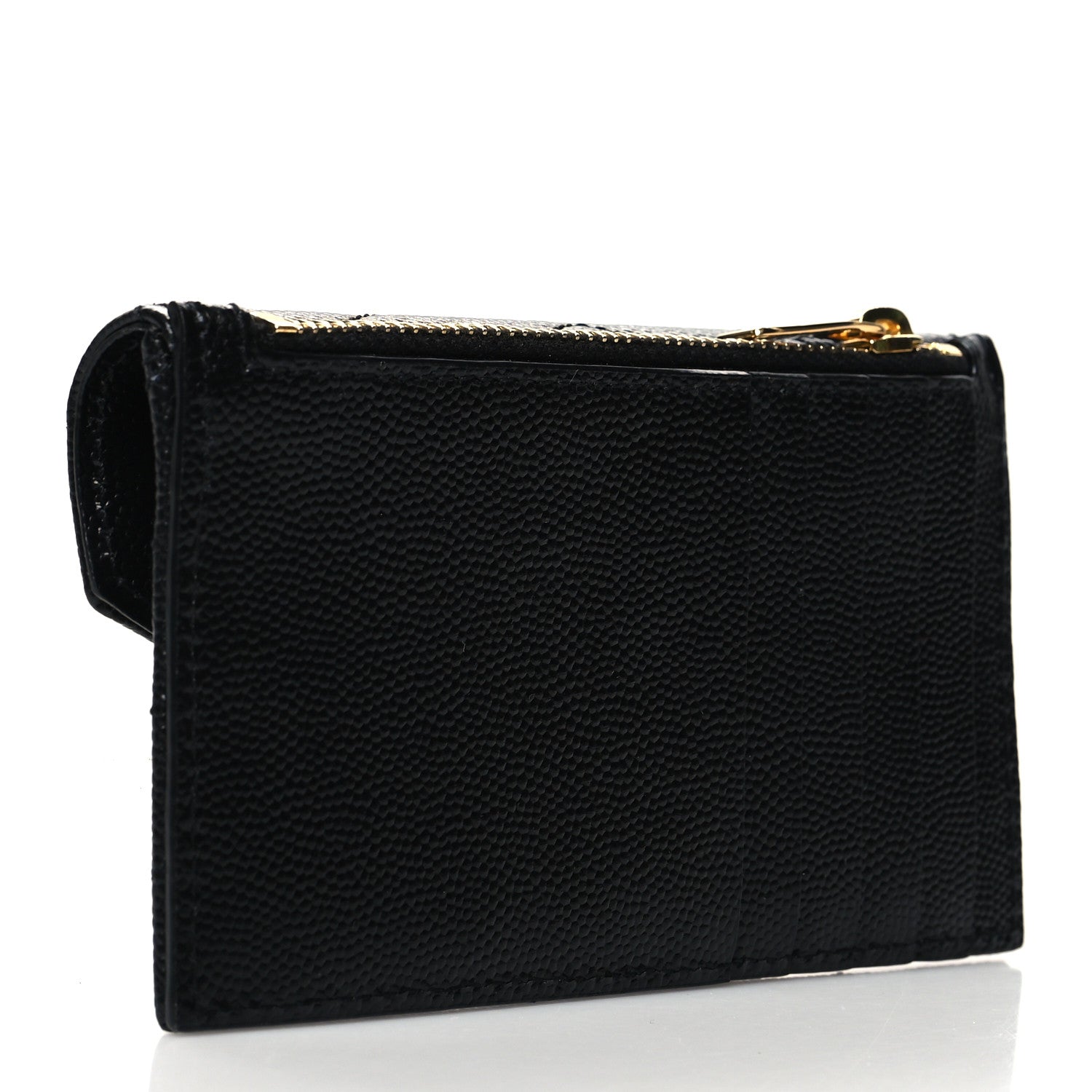 Saint Laurent Grain De Poudre Matelasse Chevron Monogram Compact Wallet Black 3 of 9