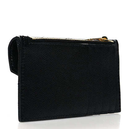 Saint Laurent Grain De Poudre Matelasse Chevron Monogram Compact Wallet Black 3 of 9