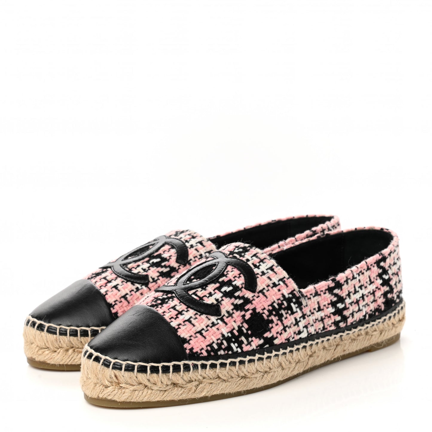 Tweed Lambskin CC Espadrilles 41 Pink Black