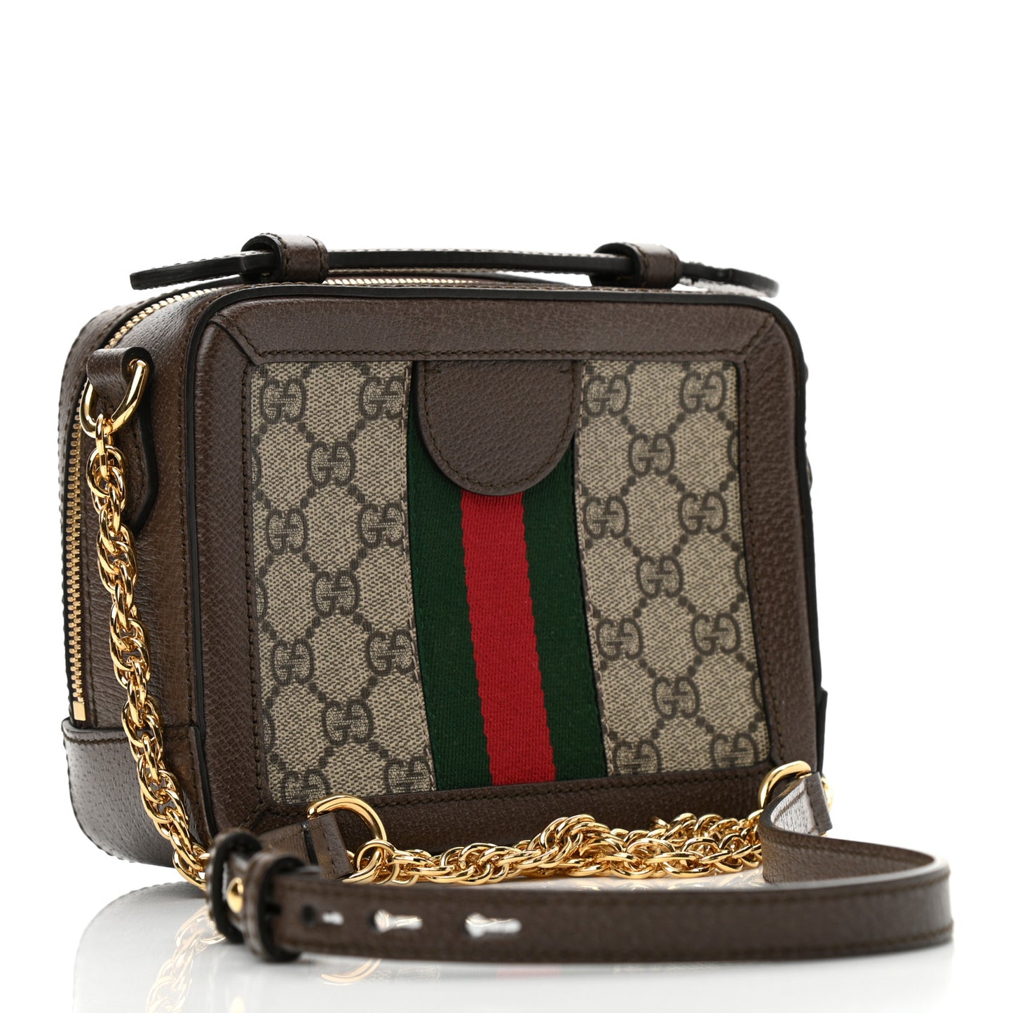 GG Supreme Monogram Mini Ophidia Top Handle Shoulder Bag Brown