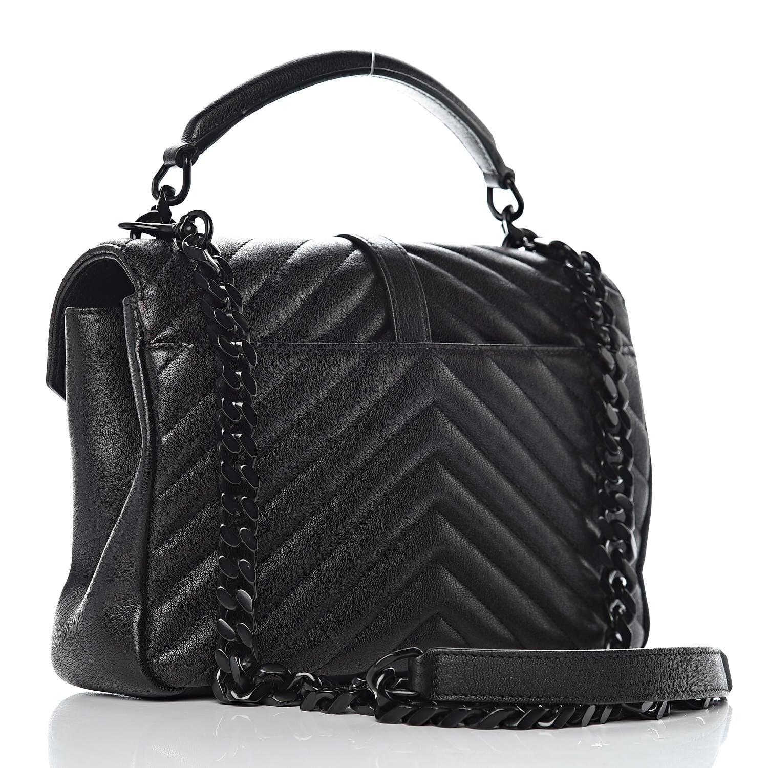 Saint Laurent Sheepskin Matelasse Chevron Monogram Medium College Bag Black 3 of 8