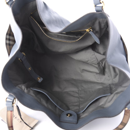 Burberry Calfskin Haymarket Check Small Canterbury Tote Slate Blue 5 of 11