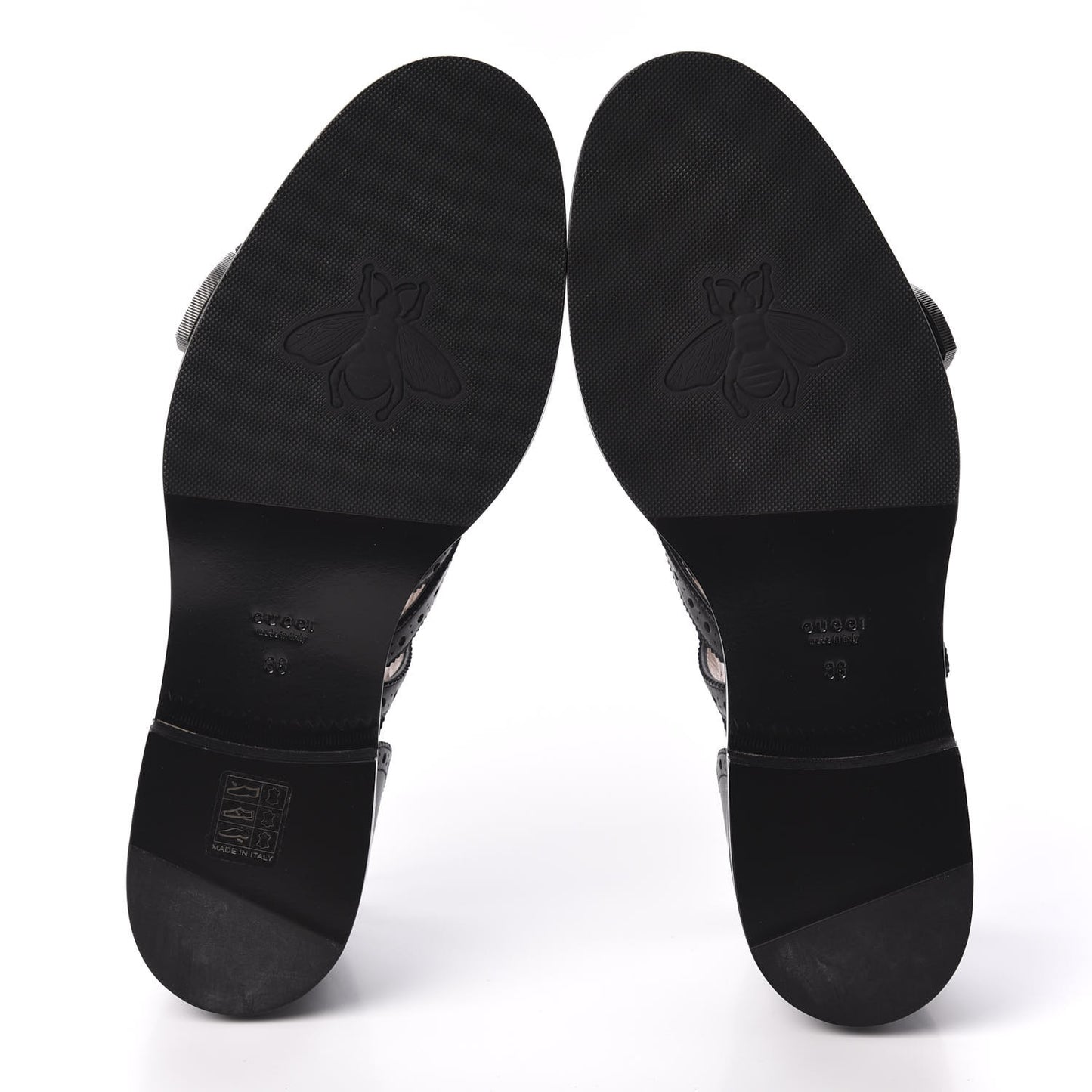 Calfskin Bee Embroidered Womens Queercore Brogue Wingtip Monk Strap Loafers 38 Black