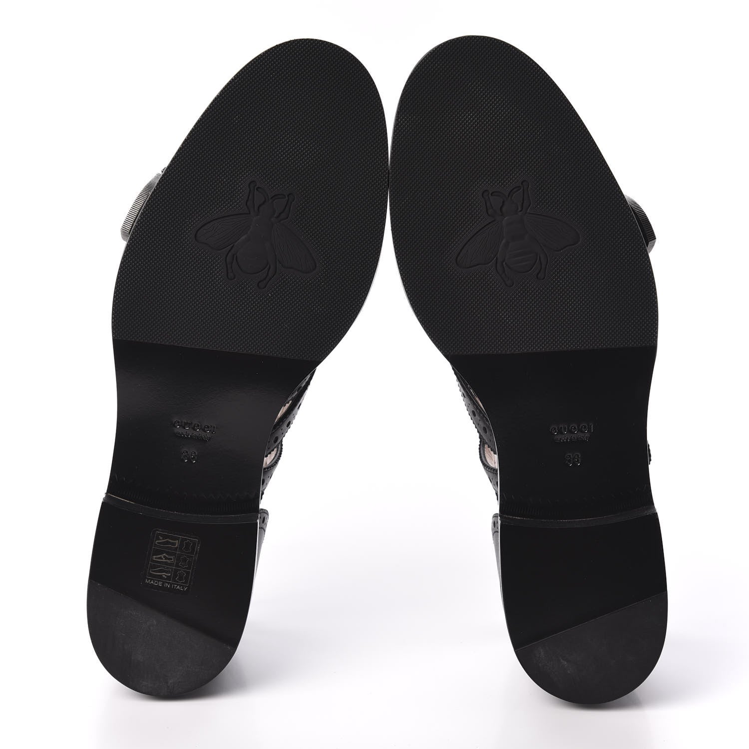 Gucci Calfskin Bee Embroidered Womens Queercore Brogue Wingtip Monk Strap Loafers 38 Black 5 of 9