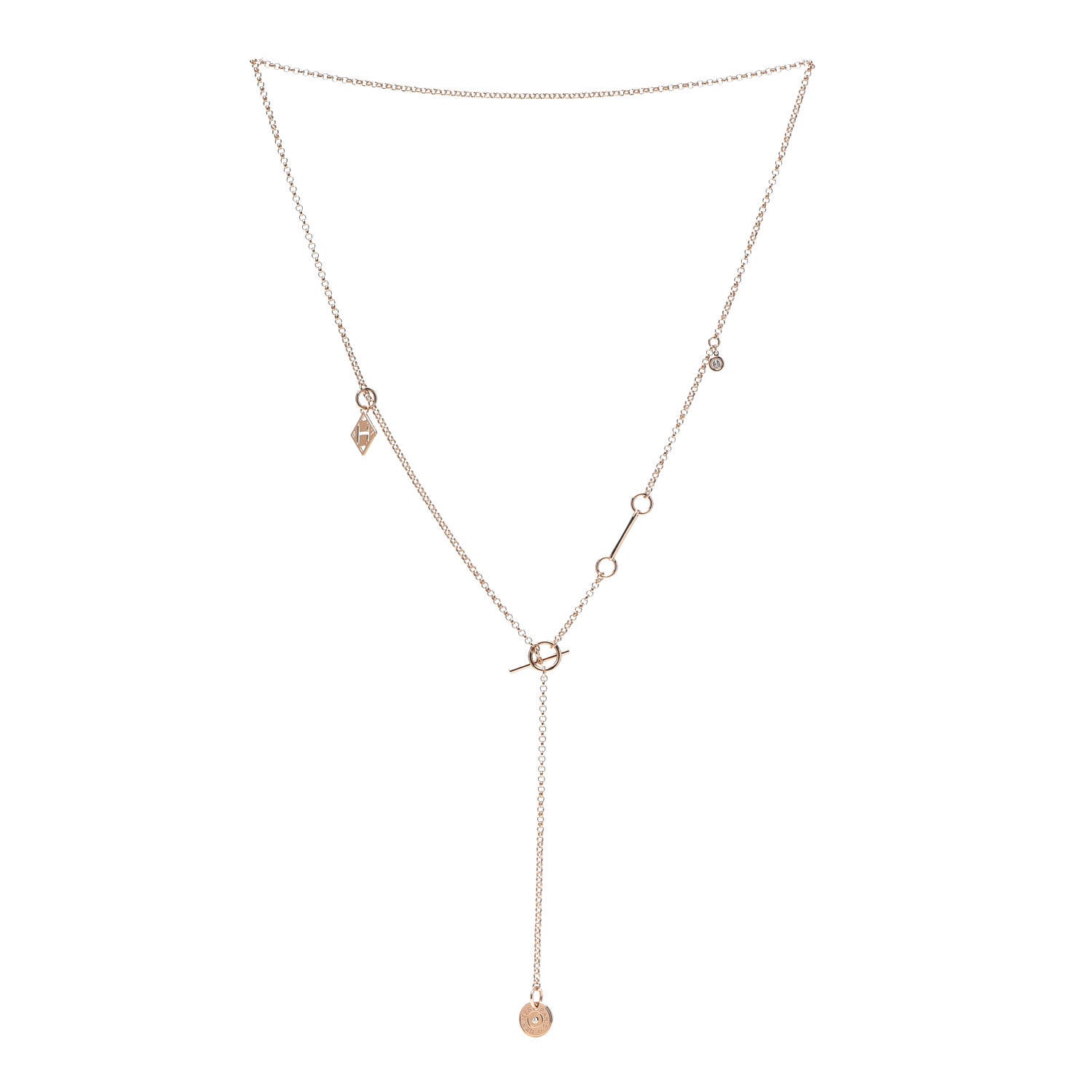 Hermes 18K Rose Gold Diamond Gambade Necklace 3 of 5