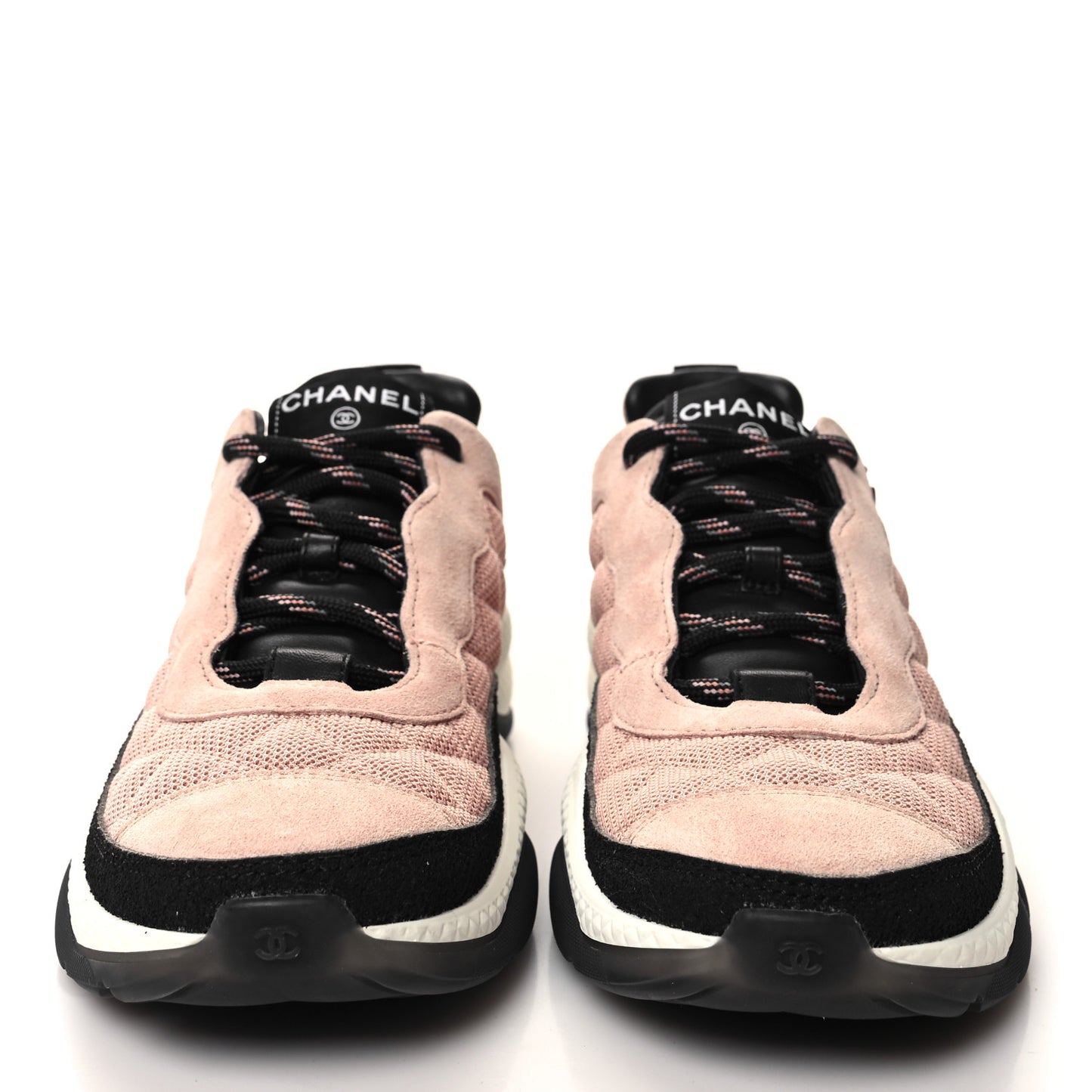 Mesh Suede Calfskin Quilted Sneakers 38 Pink Beige