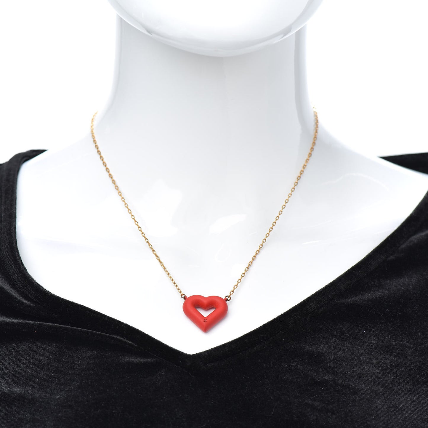 Rubber LV and V Heart Necklace Red