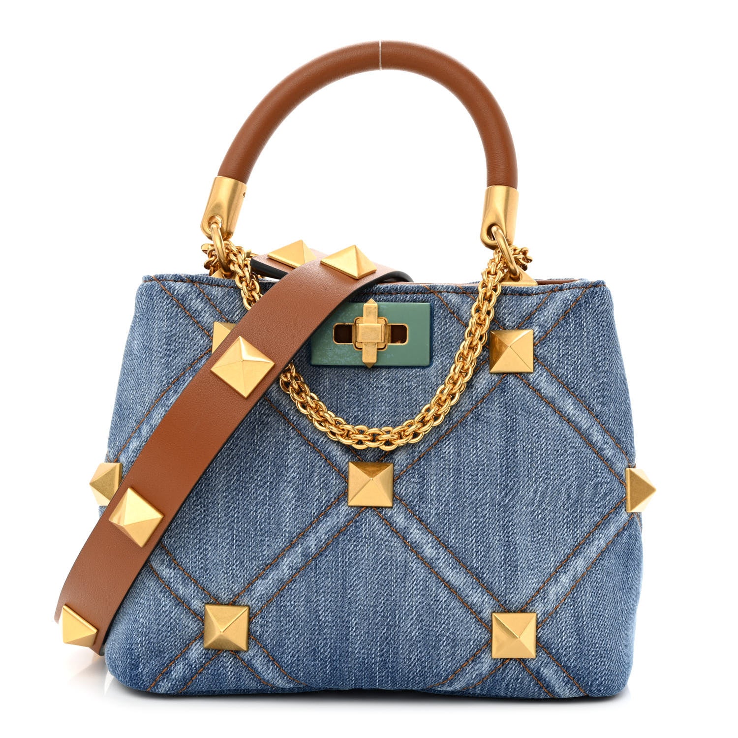 Valentino Garavani Denim Small Roman Stud The Handle Bag Light Denim Selleria 1 of 10
