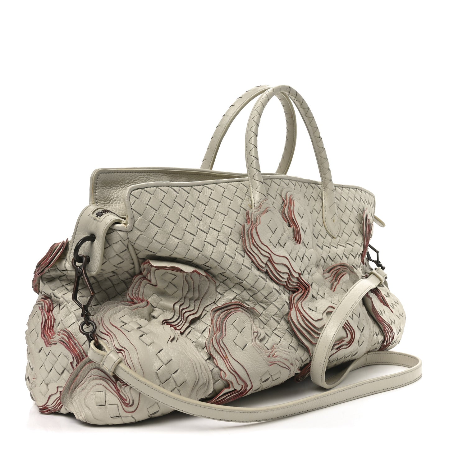 Nappa Intrecciato Embroidered Trim Tote Marmo