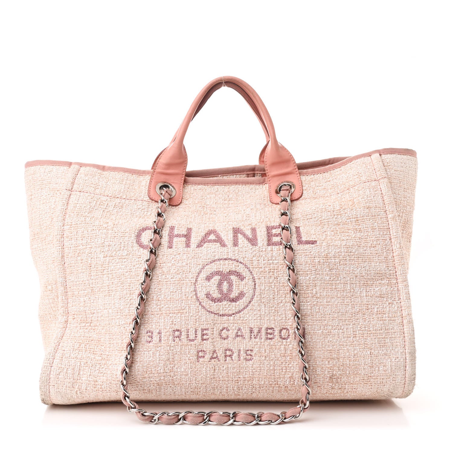 Chanel Straw Lurex Large Deauville Tote Pink 1 of 11
