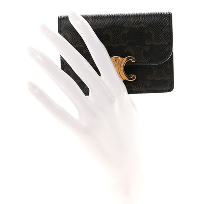 Celine Triomphe Canvas Calfskin Flap Card Holder Tan 2 of 9