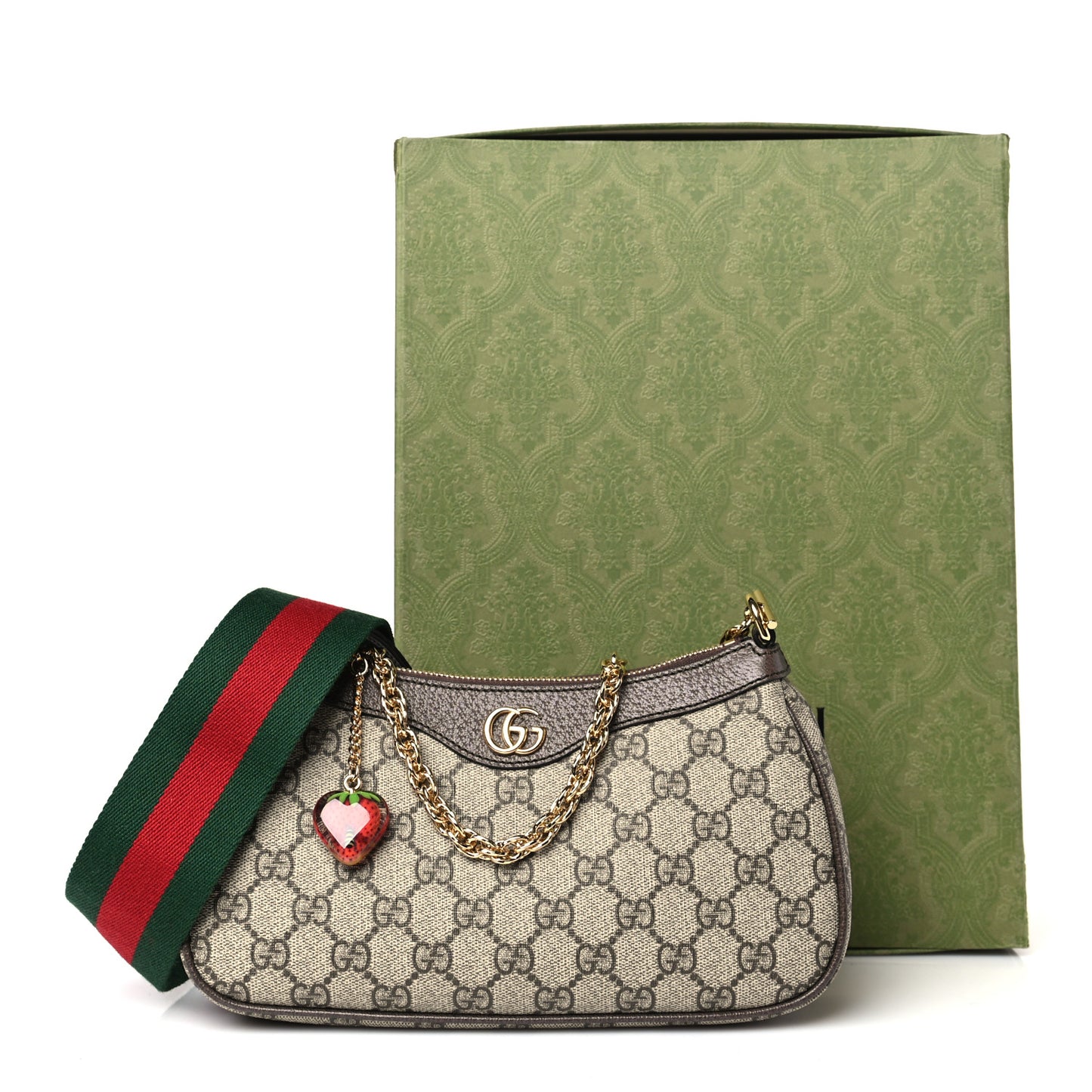 GG Supreme Monogram Textured Dollar Calfskin Web Small Ophidia GG Handbag Beige Ebony New Acero
