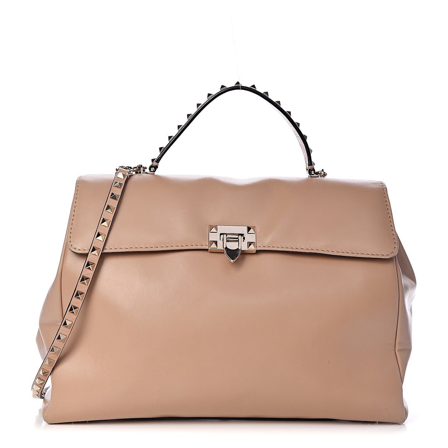 Vitello Large Rockstud Flap Satchel Poudre