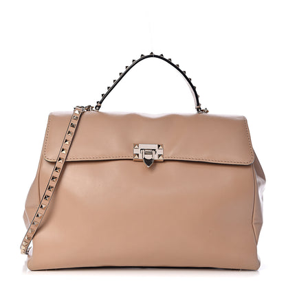 Valentino Garavani Vitello Large Rockstud Flap Satchel Poudre 1 of 17