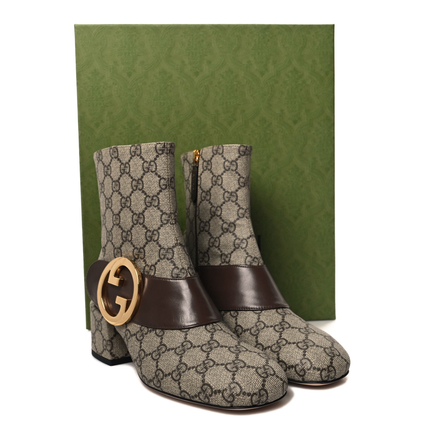 Gucci GG Supreme Monogram Malaga Kid Blondie 55mm Ankle Boots 37.5 Beige Ebony New Acero 9 of 9
