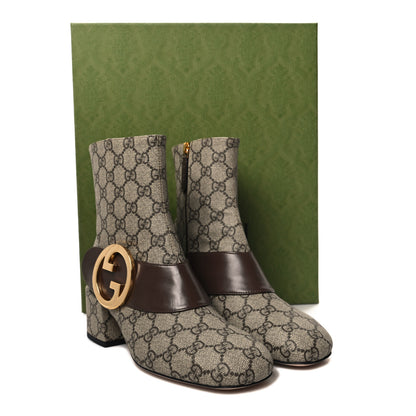 Gucci GG Supreme Monogram Malaga Kid Blondie 55mm Ankle Boots 37.5 Beige Ebony New Acero 9 of 9