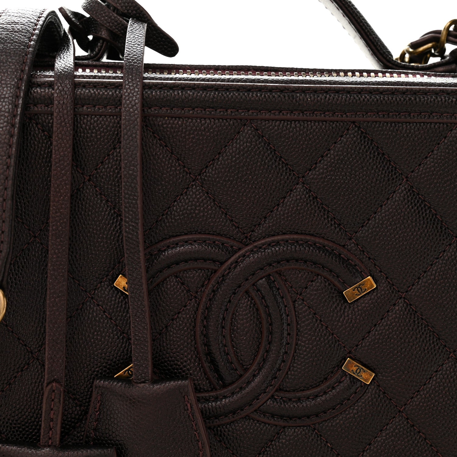 Chanel Iridescent Caviar Quilted Medium CC Filigree Vanity Case Burgundy 8 of 10