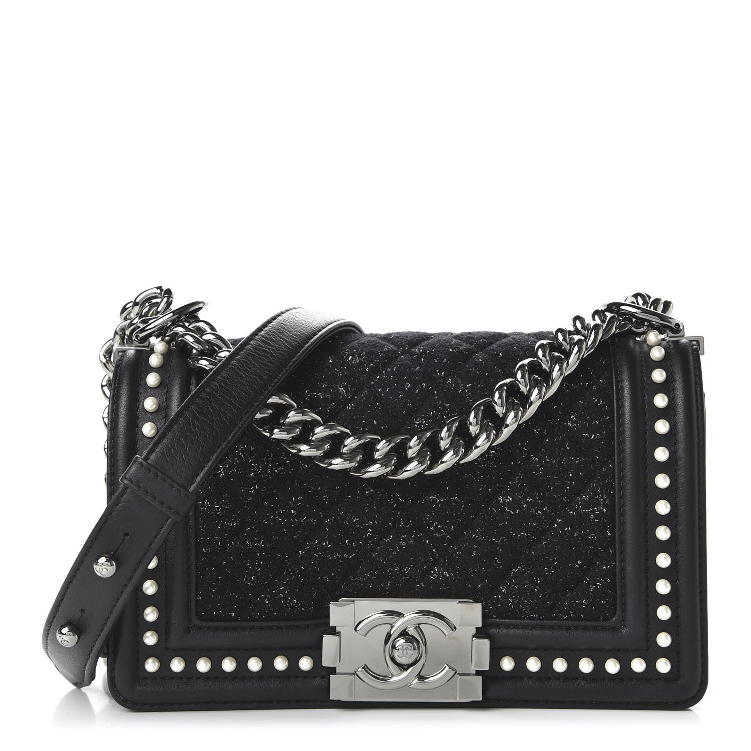 Chanel Calfskin Pearl Tweed Small Boy Flap Black 1 of 10