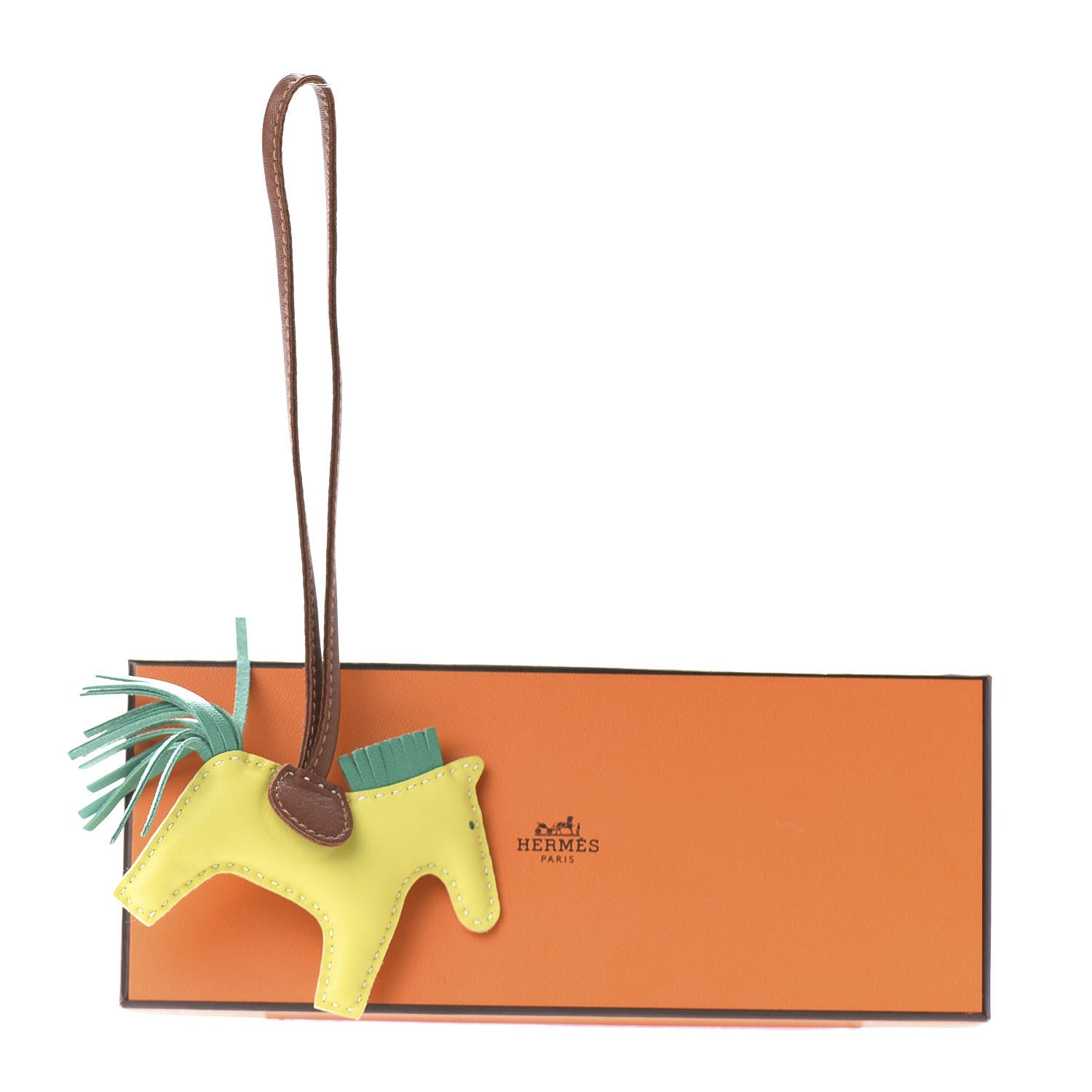 Hermes Milo Lambskin Grigri Rodeo Horse Bag Charm PM Lime Menthe Fauve 5 of 5