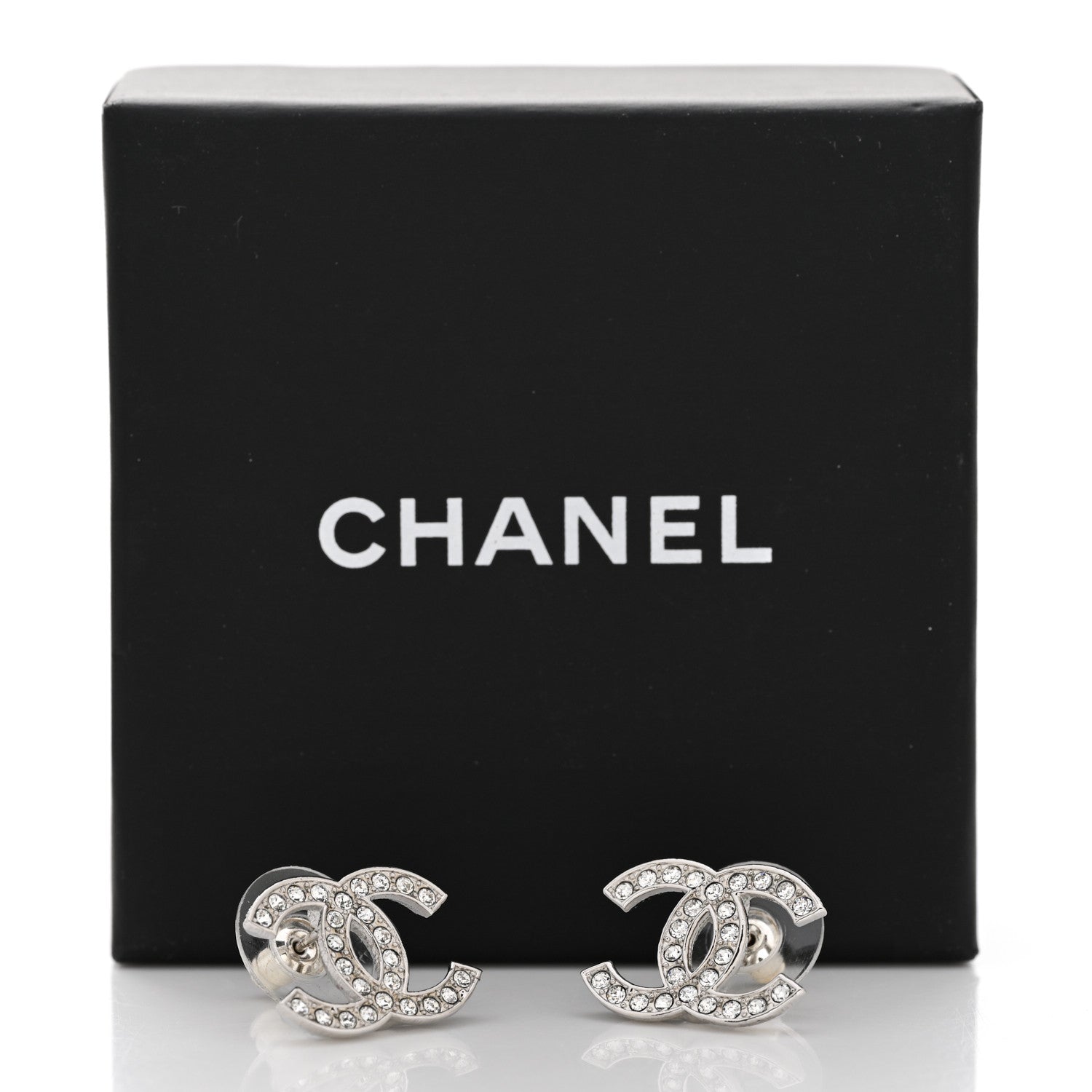 Chanel Crystal Timeless CC Earrings Silver 5 of 5