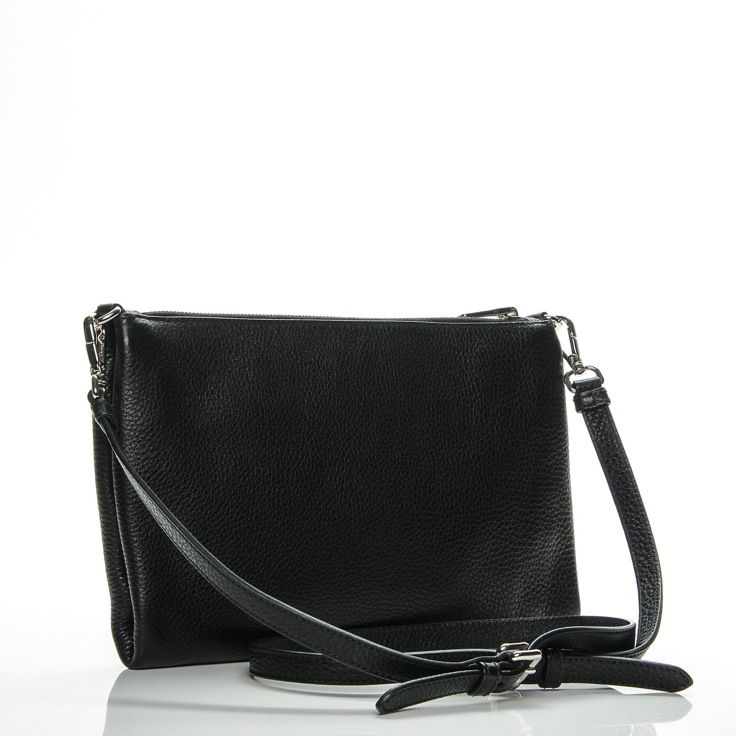 Vitello Daino Zippered Crossbody Bag Black