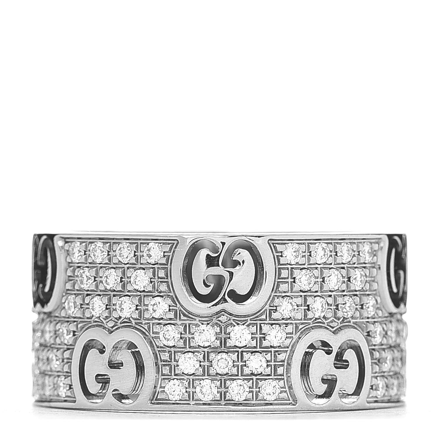 Gucci 18K White Gold Diamond Wide Icon Stardust Band Ring 52 6 1 of 5