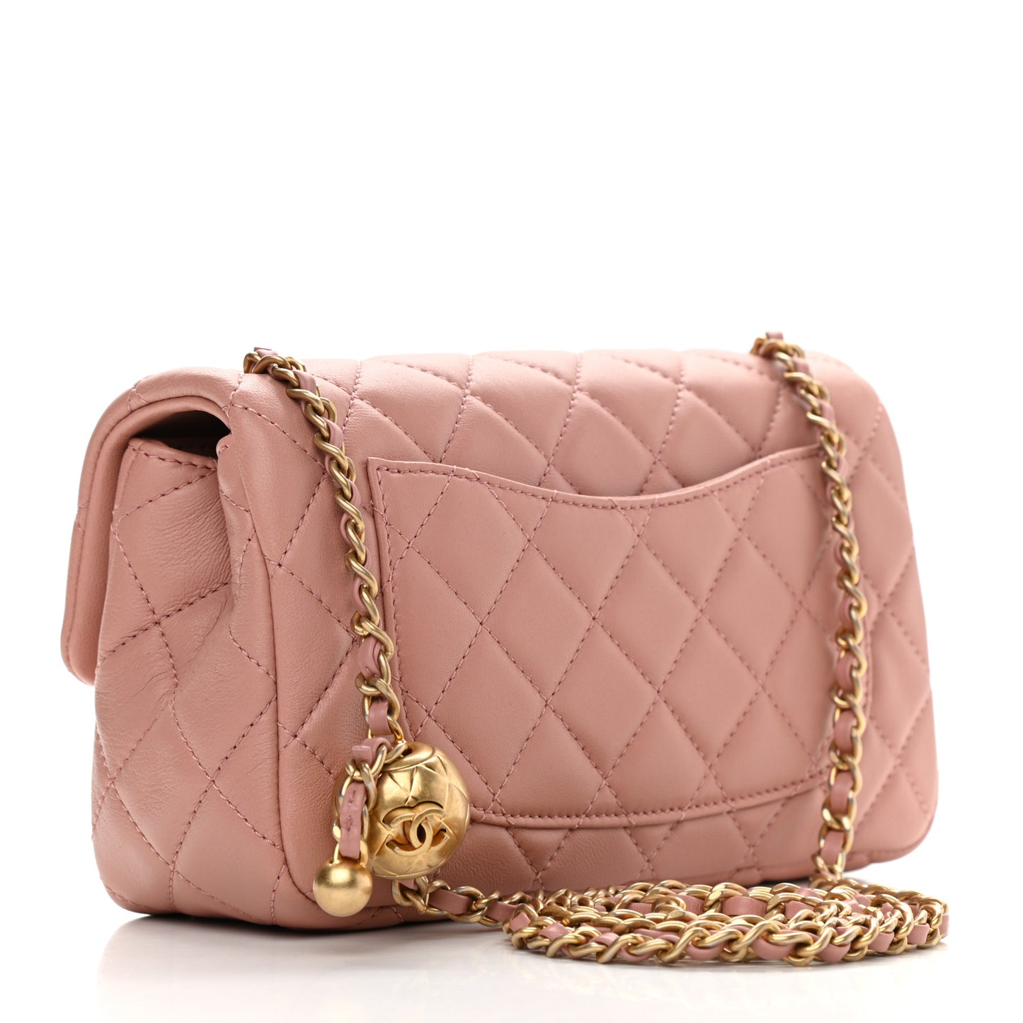 Lambskin Quilted Mini Rectangular Pearl Crush Flap Dark Pink