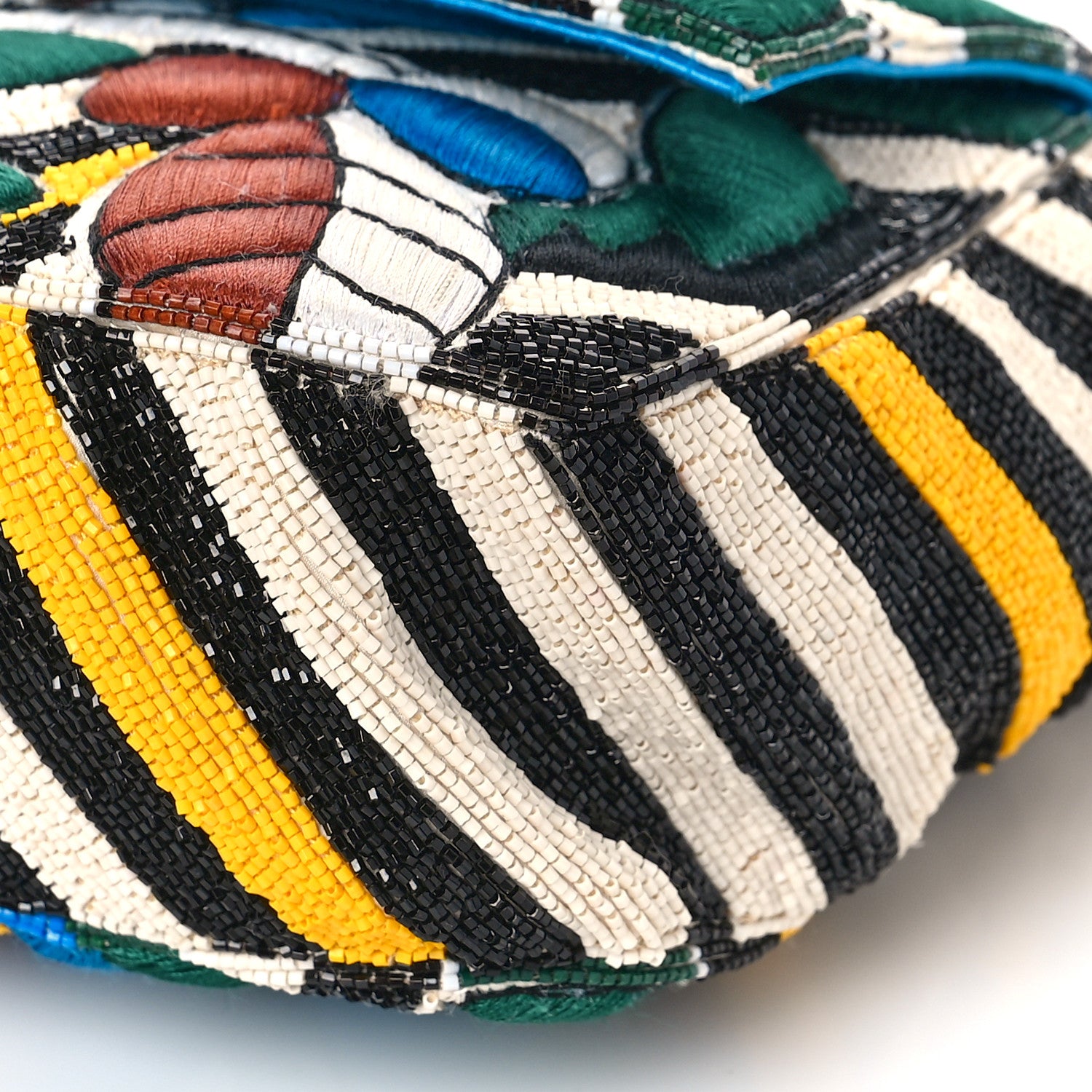 Fendi Beaded Vitello Dolce Leaf Embroidered Baguette Multicolor Black 8 of 8