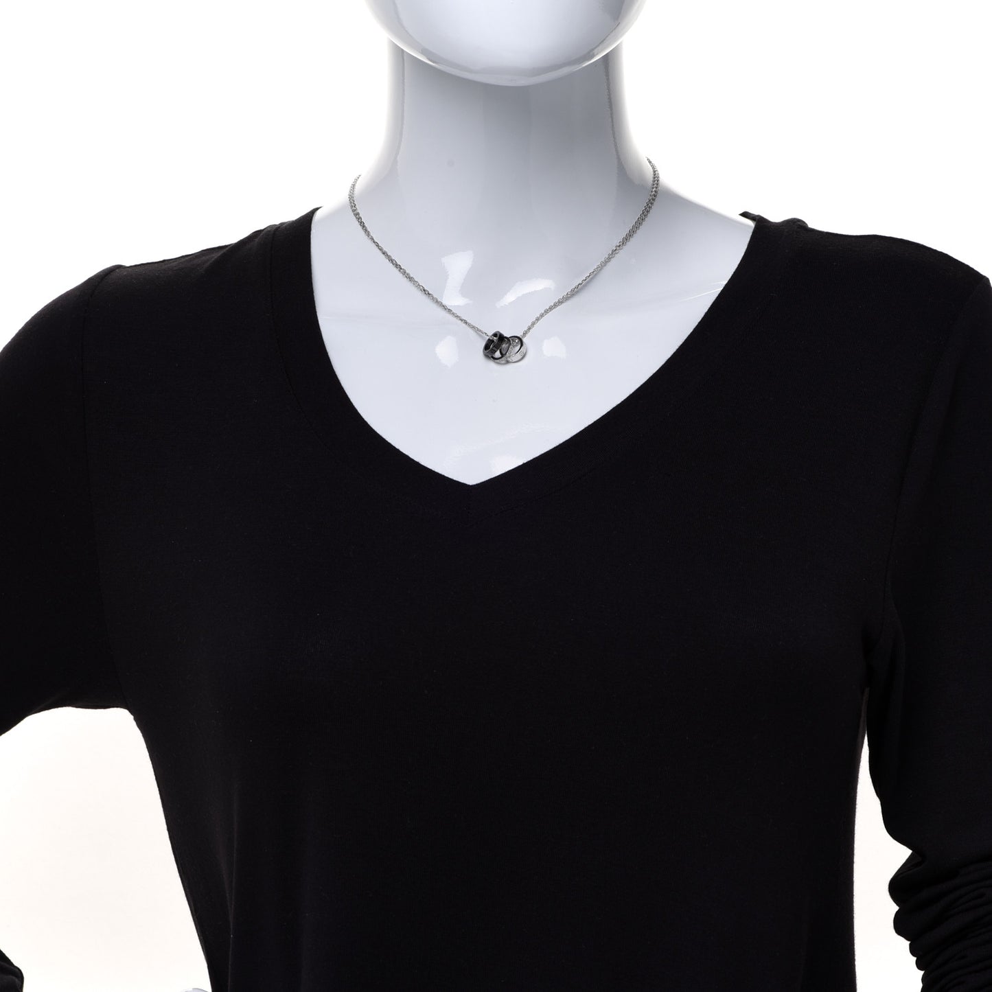 18K White Gold Ceramic Diamond Three Ring LOVE Necklace