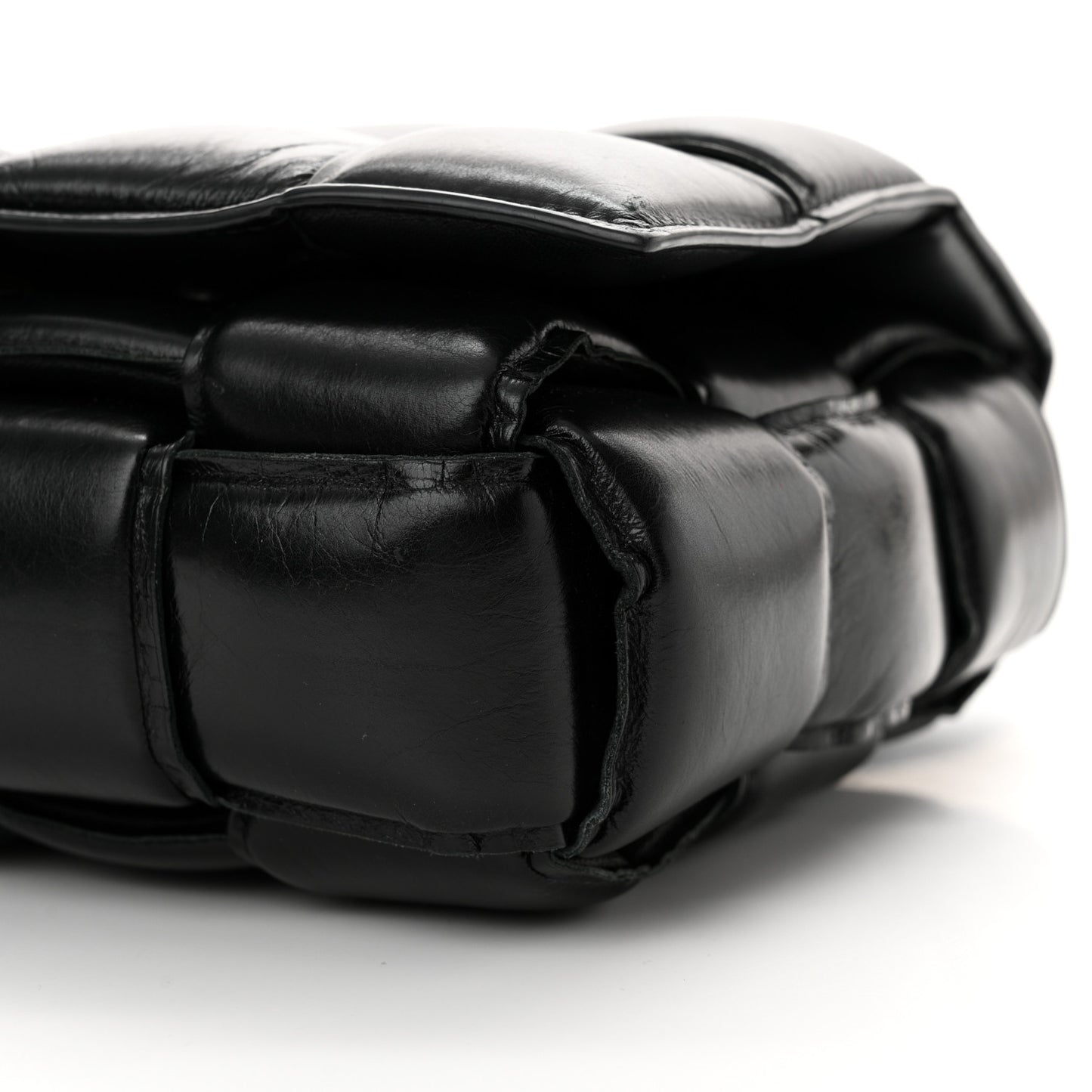 Paper Calfskin Maxi Intreccio Padded Cassette Crossbody Black
