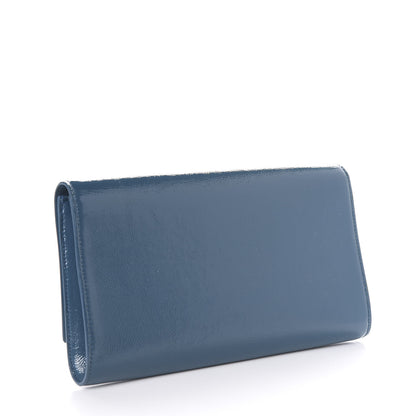Saint Laurent Textured Patent Monogram Large Belle De Jour Clutch Blue 2 of 8