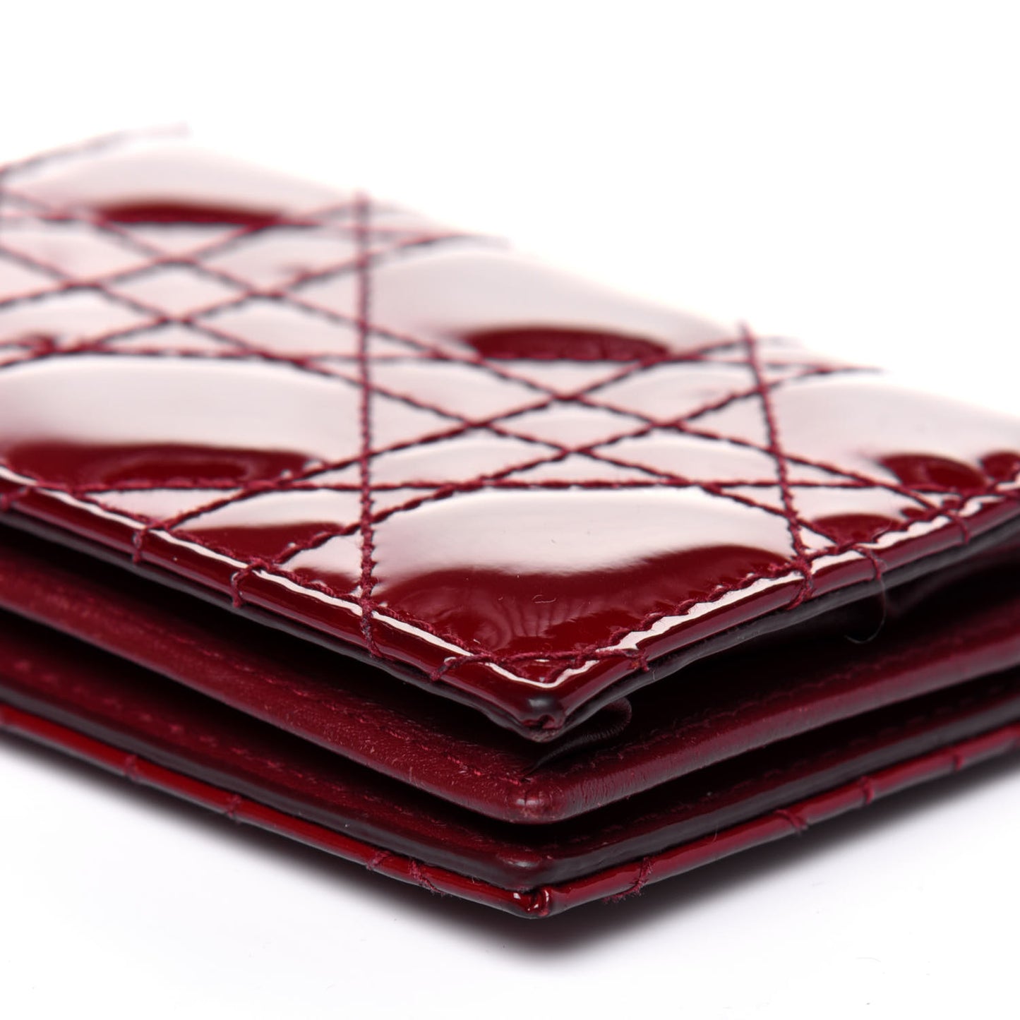 Patent Cannage Small Lady Dior Flap Card Holder Scarlet