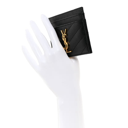 Saint Laurent Grain De Poudre Matelasse Chevron Monogram Credit Card Case Black 2 of 8