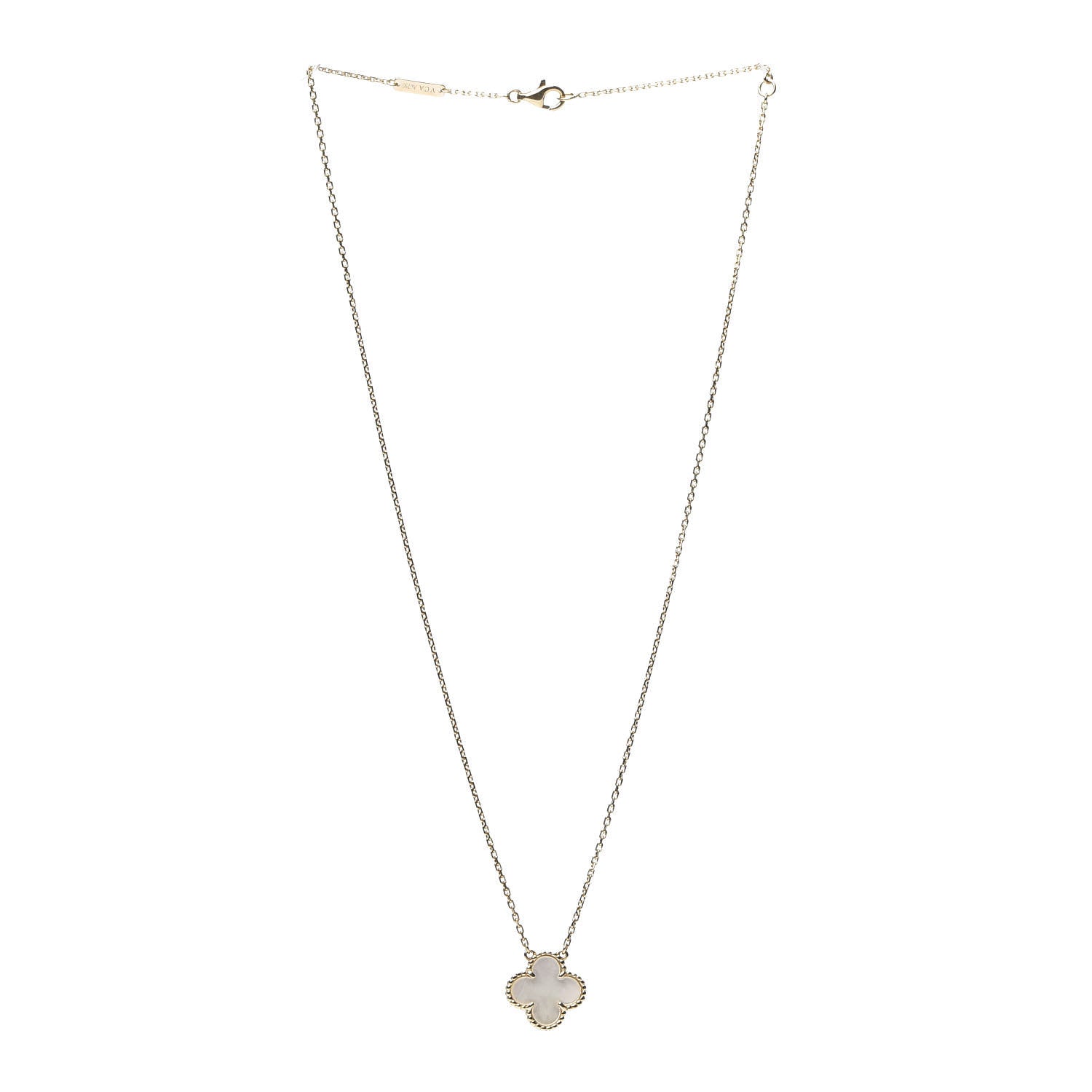 Van Cleef & Arpels 18K Yellow Gold Mother of Pearl Vintage Alhambra Pendant Necklace 2 of 6