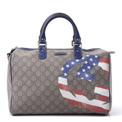 Gucci GG Plus Monogram Medium Boston USA Flag Unicef Duffle Blue 1 of 9