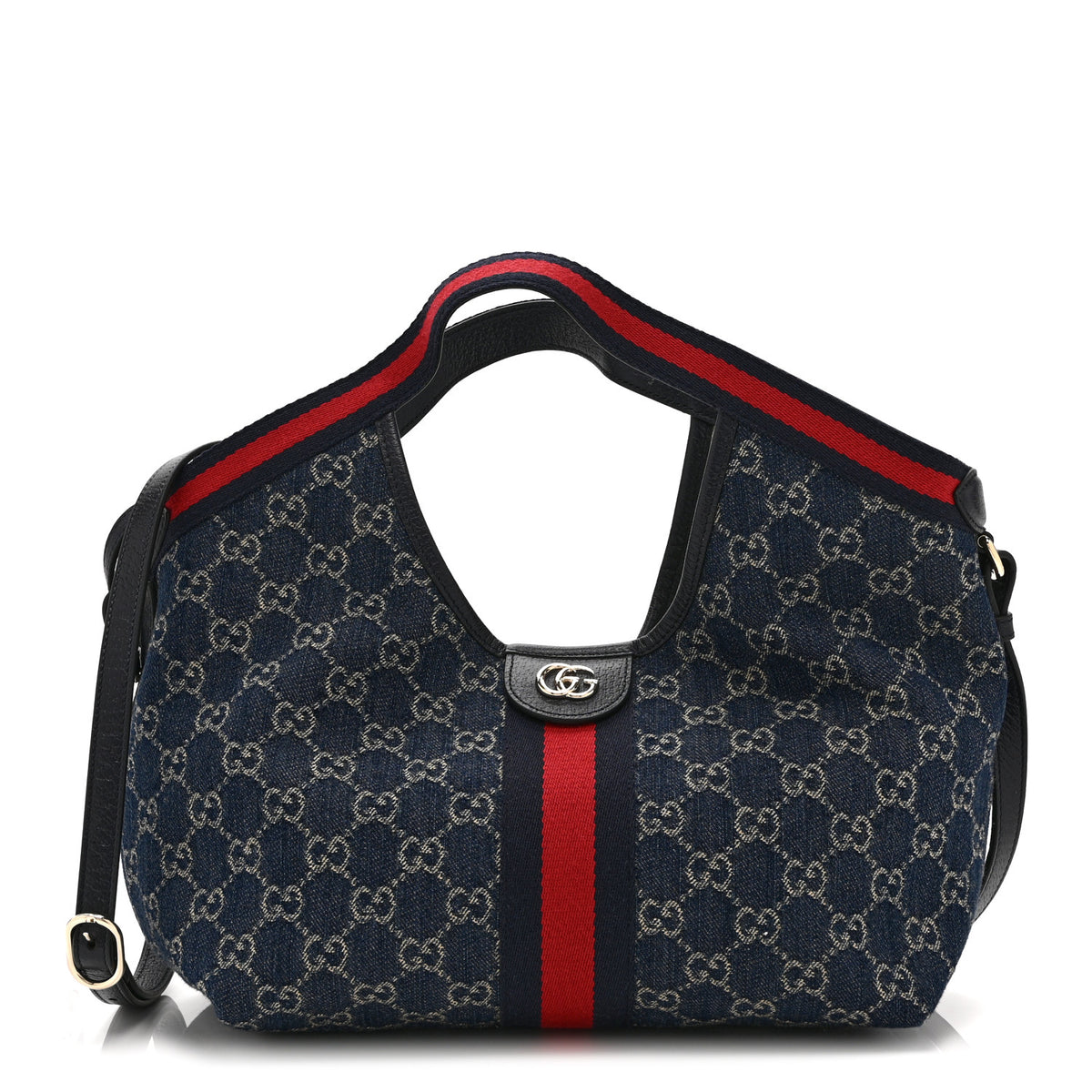 Gucci Denim GG Monogram Web Small Giglio Tote Blue White 1 of 11