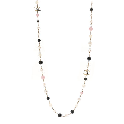 Chanel Pearl Beaded CC Long Necklace Gold Black White Pink 1 of 7