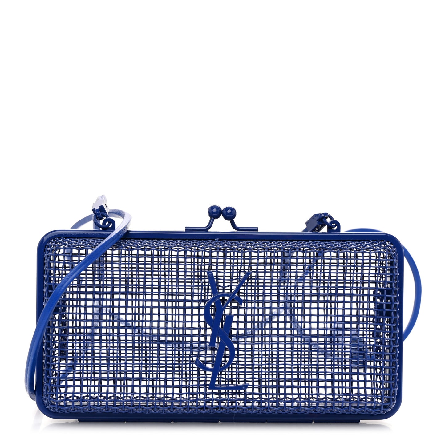 Brass Lambskin Monogram Cassandre Cage Bag Blue Majorelle